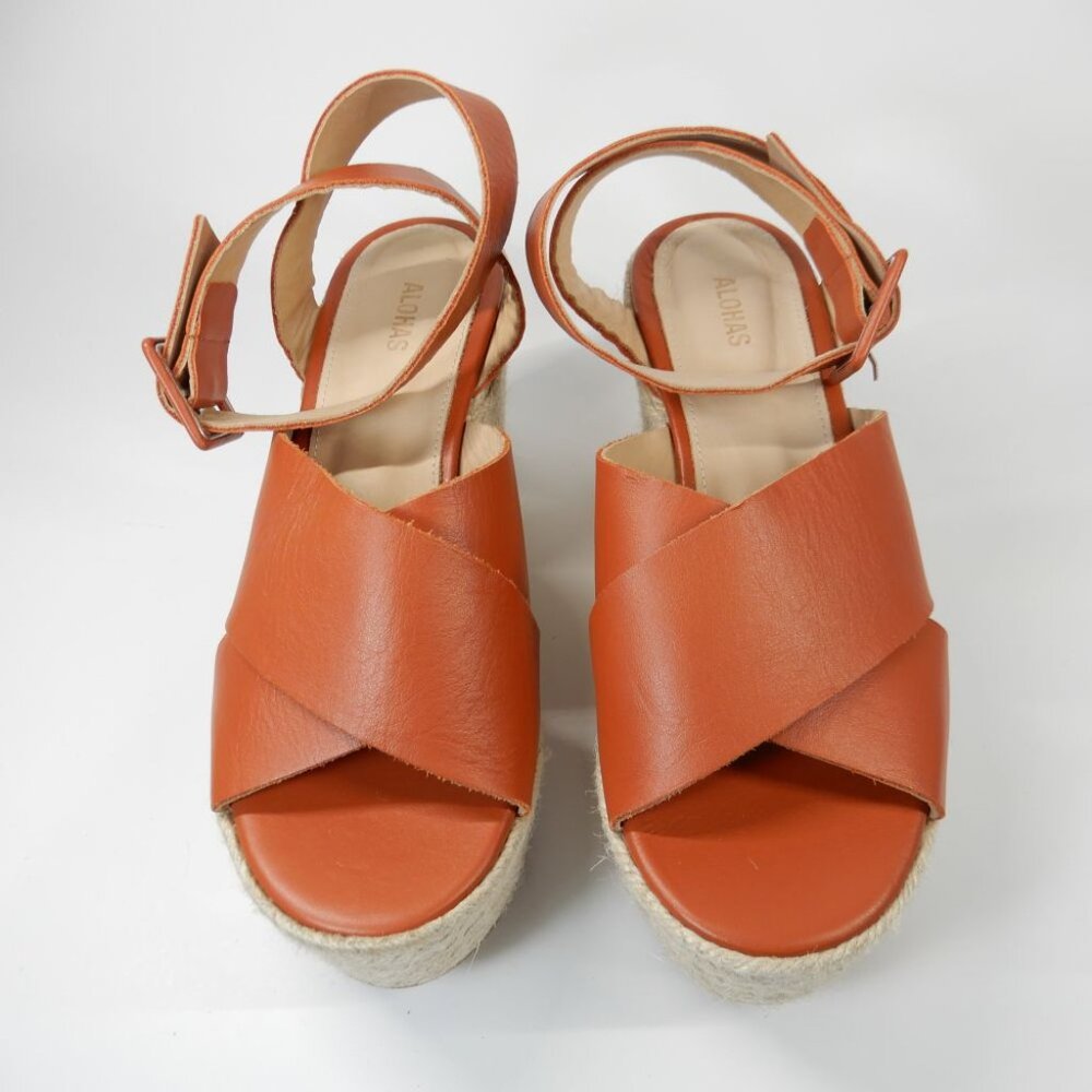 ALOHAS Lyla Leather Espadrille Platform Sandals Size 39 US 8 8.5 Brown NEW $210 - Picture 6 of 16